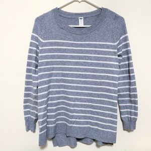 Old Navy Side-Slit Grey & White Stripe Top